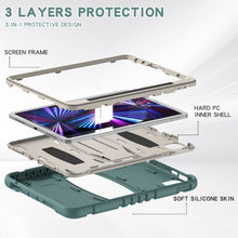 For iPad Pro 11 2022 / 2021 / 2020 / 2018 3-Layer Protection Screen Frame + PC + Silicone Shockproof Combination Tablet Case with Holder(Emerald Green)