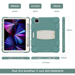 For iPad Pro 11 2022 / 2021 / 2020 / 2018 3-Layer Protection Screen Frame + PC + Silicone Shockproof Combination Tablet Case with Holder(Emerald Green)