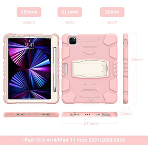 For iPad Pro 11 2022 / 2021 / 2020 / 2018 3-Layer Protection Screen Frame + PC + Silicone Shockproof Combination Tablet Case with Holder(Cherry Blossoms Pink)