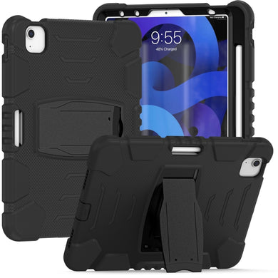 3-Layer PC + Silicone Shockproof Tablet Case with Holder For iPad Air 2020 / 2022 10.9 / Pro 11 2022 / 2021 / 2020 / 2018(Black+Black)