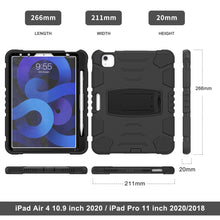 3-Layer PC + Silicone Shockproof Tablet Case with Holder For iPad Air 2020 / 2022 10.9 / Pro 11 2022 / 2021 / 2020 / 2018(Black+Black)