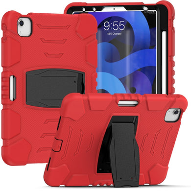3-Layer PC + Silicone Shockproof Tablet Case with Holder For iPad Air 2020 / 2022 10.9 / Pro 11 2022 / 2021 / 2020 / 2018(Red+Black)