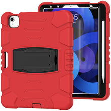 3-Layer PC + Silicone Shockproof Tablet Case with Holder For iPad Air 2020 / 2022 10.9 / Pro 11 2022 / 2021 / 2020 / 2018(Red+Black)