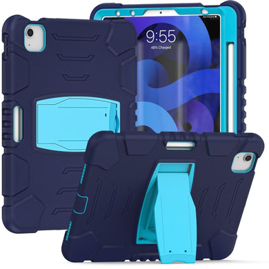 3-Layer PC + Silicone Shockproof Tablet Case with Holder For iPad Air 2020 / 2022 10.9 / Pro 11 2022 / 2021 / 2020 / 2018(NavyBlue+Blue)