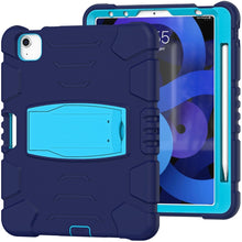 3-Layer PC + Silicone Shockproof Tablet Case with Holder For iPad Air 2020 / 2022 10.9 / Pro 11 2022 / 2021 / 2020 / 2018(NavyBlue+Blue)