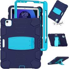 3-Layer PC + Silicone Shockproof Tablet Case with Holder For iPad Air 2020 / 2022 10.9 / Pro 11 2022 / 2021 / 2020 / 2018(NavyBlue+Blue)
