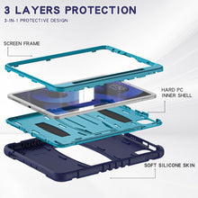 3-Layer PC + Silicone Shockproof Tablet Case with Holder For iPad Air 2020 / 2022 10.9 / Pro 11 2022 / 2021 / 2020 / 2018(NavyBlue+Blue)