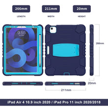 3-Layer PC + Silicone Shockproof Tablet Case with Holder For iPad Air 2020 / 2022 10.9 / Pro 11 2022 / 2021 / 2020 / 2018(NavyBlue+Blue)