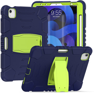3-Layer PC + Silicone Shockproof Tablet Case with Holder For iPad Air 2020 / 2022 10.9 / Pro 11 2022 / 2021 / 2020 / 2018(NavyBlue+Lime)