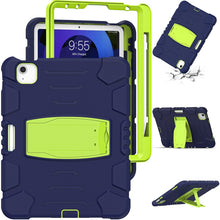3-Layer PC + Silicone Shockproof Tablet Case with Holder For iPad Air 2020 / 2022 10.9 / Pro 11 2022 / 2021 / 2020 / 2018(NavyBlue+Lime)