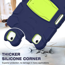 3-Layer PC + Silicone Shockproof Tablet Case with Holder For iPad Air 2020 / 2022 10.9 / Pro 11 2022 / 2021 / 2020 / 2018(NavyBlue+Lime)