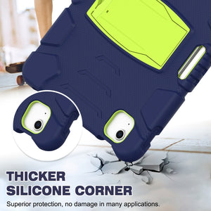 3-Layer PC + Silicone Shockproof Tablet Case with Holder For iPad Air 2020 / 2022 10.9 / Pro 11 2022 / 2021 / 2020 / 2018(NavyBlue+Lime)
