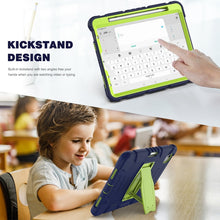 3-Layer PC + Silicone Shockproof Tablet Case with Holder For iPad Air 2020 / 2022 10.9 / Pro 11 2022 / 2021 / 2020 / 2018(NavyBlue+Lime)