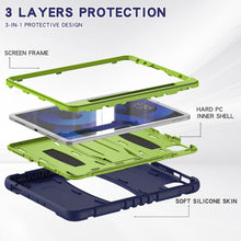 3-Layer PC + Silicone Shockproof Tablet Case with Holder For iPad Air 2020 / 2022 10.9 / Pro 11 2022 / 2021 / 2020 / 2018(NavyBlue+Lime)