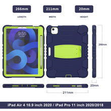 3-Layer PC + Silicone Shockproof Tablet Case with Holder For iPad Air 2020 / 2022 10.9 / Pro 11 2022 / 2021 / 2020 / 2018(NavyBlue+Lime)