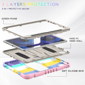 3-Layer PC + Silicone Shockproof Tablet Case with Holder For iPad Air 2020 / 2022 10.9 / Pro 11 2022 / 2021 / 2020 / 2018(Colorful Pink)