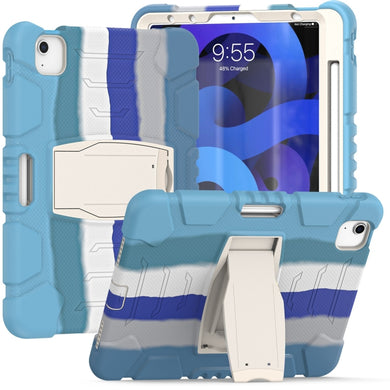 3-Layer PC + Silicone Shockproof Tablet Case with Holder For iPad Air 2020 / 2022 10.9 / Pro 11 2022 / 2021 / 2020 / 2018Colorful Blue)