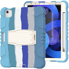 3-Layer PC + Silicone Shockproof Tablet Case with Holder For iPad Air 2020 / 2022 10.9 / Pro 11 2022 / 2021 / 2020 / 2018Colorful Blue)