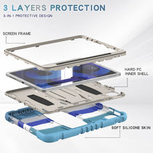3-Layer PC + Silicone Shockproof Tablet Case with Holder For iPad Air 2020 / 2022 10.9 / Pro 11 2022 / 2021 / 2020 / 2018Colorful Blue)