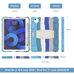 3-Layer PC + Silicone Shockproof Tablet Case with Holder For iPad Air 2020 / 2022 10.9 / Pro 11 2022 / 2021 / 2020 / 2018Colorful Blue)