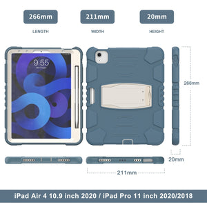 3-Layer PC + Silicone Shockproof Tablet Case with Holder For iPad Air 2020 / 2022 10.9 / Pro 11 2022 / 2021 / 2020 / 2018(Cornflower Blue)