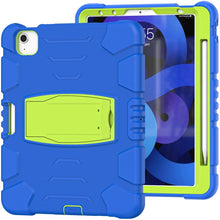 3-Layer PC + Silicone Shockproof Tablet Case with Holder For iPad Air 2020 / 2022 10.9 / Pro 11 2022 / 2021 / 2020 / 2018(Blue+Lime)