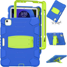 3-Layer PC + Silicone Shockproof Tablet Case with Holder For iPad Air 2020 / 2022 10.9 / Pro 11 2022 / 2021 / 2020 / 2018(Blue+Lime)