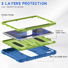 3-Layer PC + Silicone Shockproof Tablet Case with Holder For iPad Air 2020 / 2022 10.9 / Pro 11 2022 / 2021 / 2020 / 2018(Blue+Lime)