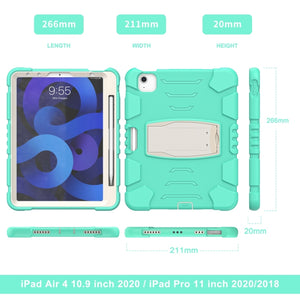 3-Layer PC + Silicone Shockproof Tablet Case with Holder For iPad Air 2020 / 2022 10.9 / Pro 11 2022 / 2021 / 2020 / 2018(Mint Green)