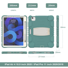 3-Layer PC + Silicone Shockproof Tablet Case with Holder For iPad Air 2020 / 2022 10.9 / Pro 11 2022 / 2021 / 2020 / 2018(Emerald Green)