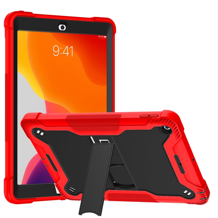 For iPad 10.2 2021 / 2020 / 2019 Silicone + PC Shockproof Protective Case with Holder(Red + Black)