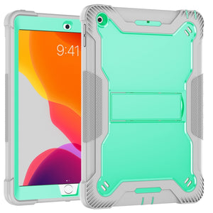 For iPad 10.2 2021 / 2020 / 2019 Silicone + PC Shockproof Protective Case with Holder(Gray + Green)