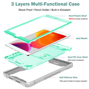 For iPad 10.2 2021 / 2020 / 2019 Silicone + PC Shockproof Protective Case with Holder(Gray + Green)