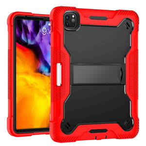 For iPad Pro 11 inch Silicone PC Shockproof Tablet Case with Holder (Red + Black)