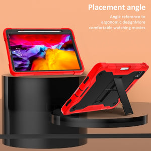 For iPad Pro 11 inch Silicone PC Shockproof Tablet Case with Holder (Red + Black)