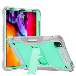For iPad Pro 11 inch Silicone PC Shockproof Tablet Case with Holder (Gray + Green)