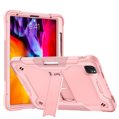 For iPad Pro 11 inch Silicone PC Shockproof Tablet Case with Holder (Rose Gold)