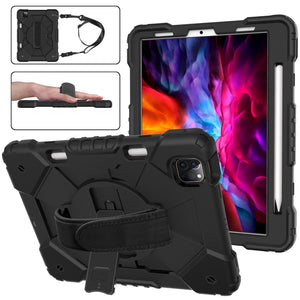 For iPad Pro 11 2022 / 2021 / 2020 / 2018 / Air 2020 10.9 Contrast Color Robot Shockproof Silicone PC Tablet Case with Holder & Shoulder Strap(Black)