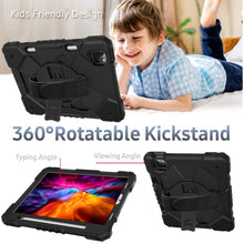 For iPad Pro 11 2022 / 2021 / 2020 / 2018 / Air 2020 10.9 Contrast Color Robot Shockproof Silicone PC Tablet Case with Holder & Shoulder Strap(Black)