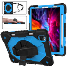 For iPad Pro 11 2022 / 2021 / 2020 / 2018 / Air 2020 10.9 Contrast Color Robot Shockproof Silicone PC Tablet Case with Holder & Shoulder Strap(Black Blue)