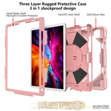 For iPad Pro 11 2022 / 2021 / 2020 / 2018 / Air 2020 10.9 Contrast Color Robot Shockproof Silicone PC Tablet Case with Holder & Shoulder Strap(Rose Gold)