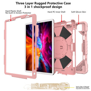 For iPad Pro 11 2022 / 2021 / 2020 / 2018 / Air 2020 10.9 Contrast Color Robot Shockproof Silicone PC Tablet Case with Holder & Shoulder Strap(Rose Gold)