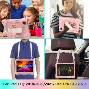 For iPad Pro 11 2022 / 2021 / 2020 / 2018 / Air 2020 10.9 Contrast Color Robot Shockproof Silicone PC Tablet Case with Holder & Shoulder Strap(Rose Gold)