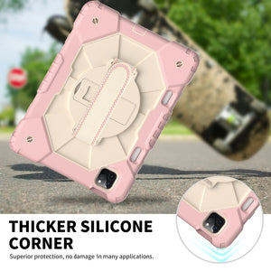 For iPad Pro 11 2022 / 2021 / 2020 / 2018 / Air 2020 10.9 Contrast Color Robot Shockproof Silicone PC Tablet Case with Holder & Shoulder Strap(Rose Gold Beige)