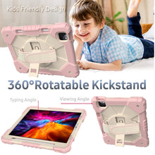 For iPad Pro 11 2022 / 2021 / 2020 / 2018 / Air 2020 10.9 Contrast Color Robot Shockproof Silicone PC Tablet Case with Holder & Shoulder Strap(Rose Gold Beige)