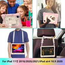 For iPad Pro 11 2022 / 2021 / 2020 / 2018 / Air 2020 10.9 Contrast Color Robot Shockproof Silicone PC Tablet Case with Holder & Shoulder Strap(Rose Gold Beige)