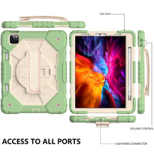 For iPad Pro 11 2022 / 2021 / 2020 / 2018 / Air 2020 10.9 Contrast Color Robot Shockproof Silicone PC Tablet Case with Holder & Shoulder Strap(Matcha Green Beige)