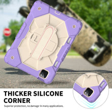 For iPad Pro 11 2022 / 2021 / 2020 / 2018 / Air 2020 10.9 Contrast Color Robot Shockproof Silicone PC Tablet Case with Holder & Shoulder Strap(Purple Beige)