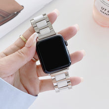 Three Beads Ceramics Steel Watch Band For Apple Watch Ultra 49mm / Series 8&7 45mm / SE 2&6&SE&5&4 44mm / 3&2&1 42mm(Silver+White)