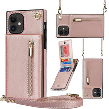For iPhone 11 Cross-body Zipper Square TPU+PU Back Cover Case with Holder & Card Slots & Wallet & Strap (Rose Gold)